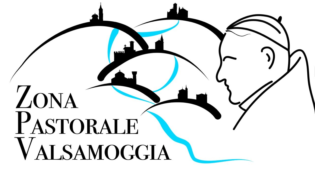 Logo della Zona Pastorale Valsamoggia: colline con le chiese e il profilo dell’Arcivescovo